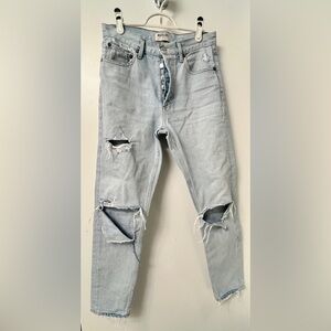 Women's Light Blue Distressed Button-fly Jeans